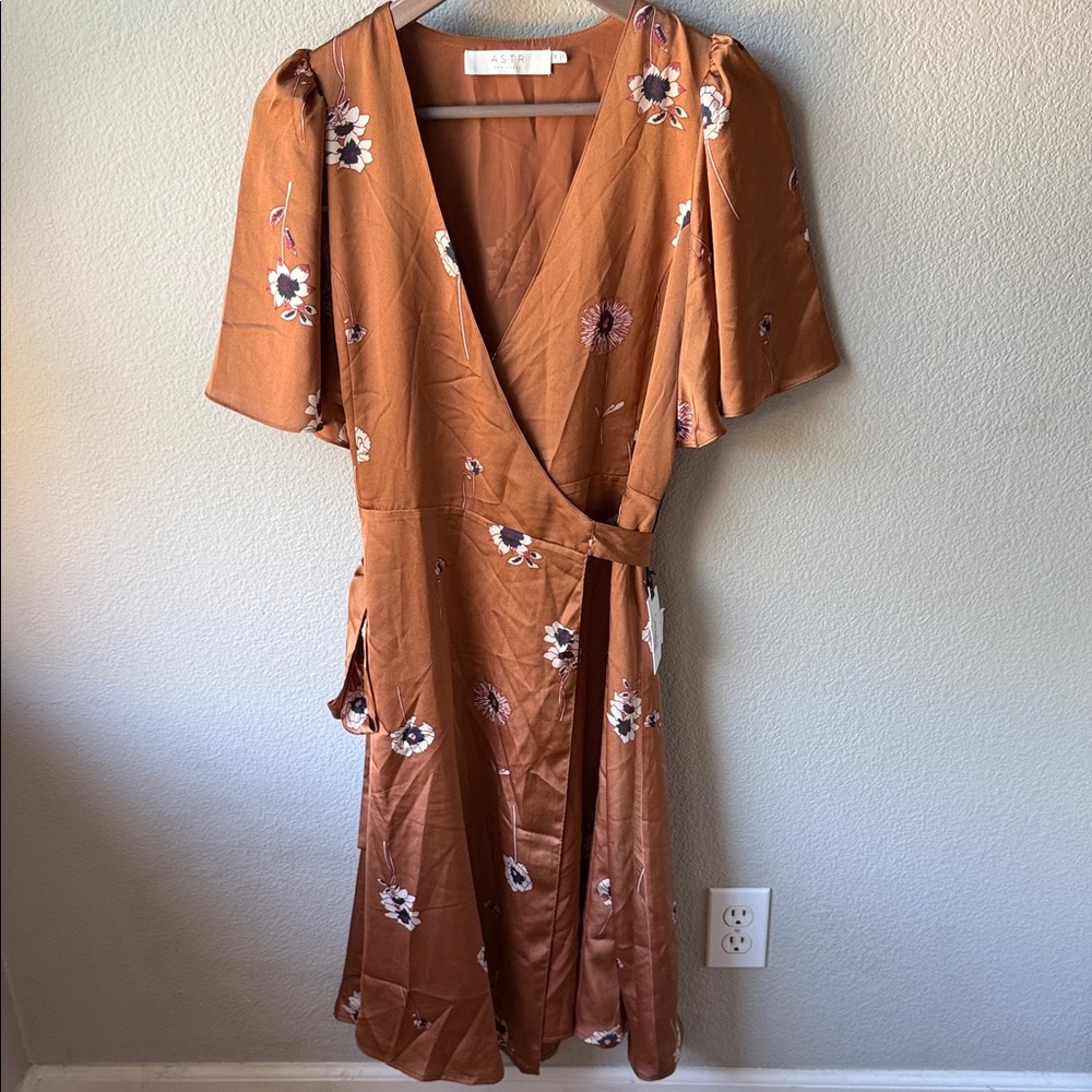 Rust Brown Floral Midi Dress